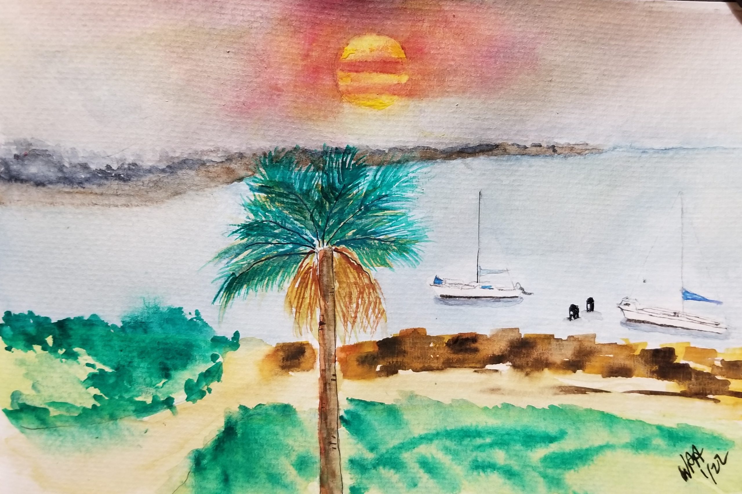 Watercolor of a bay view